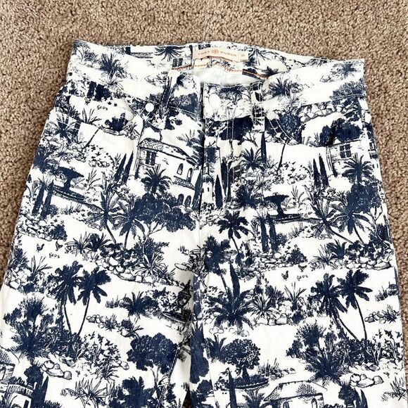 TORY Burch Ivory Frenesi Scenic Toile Tropical Straight Leg Low Rise Jeans 25 - Picture 2 of 6
